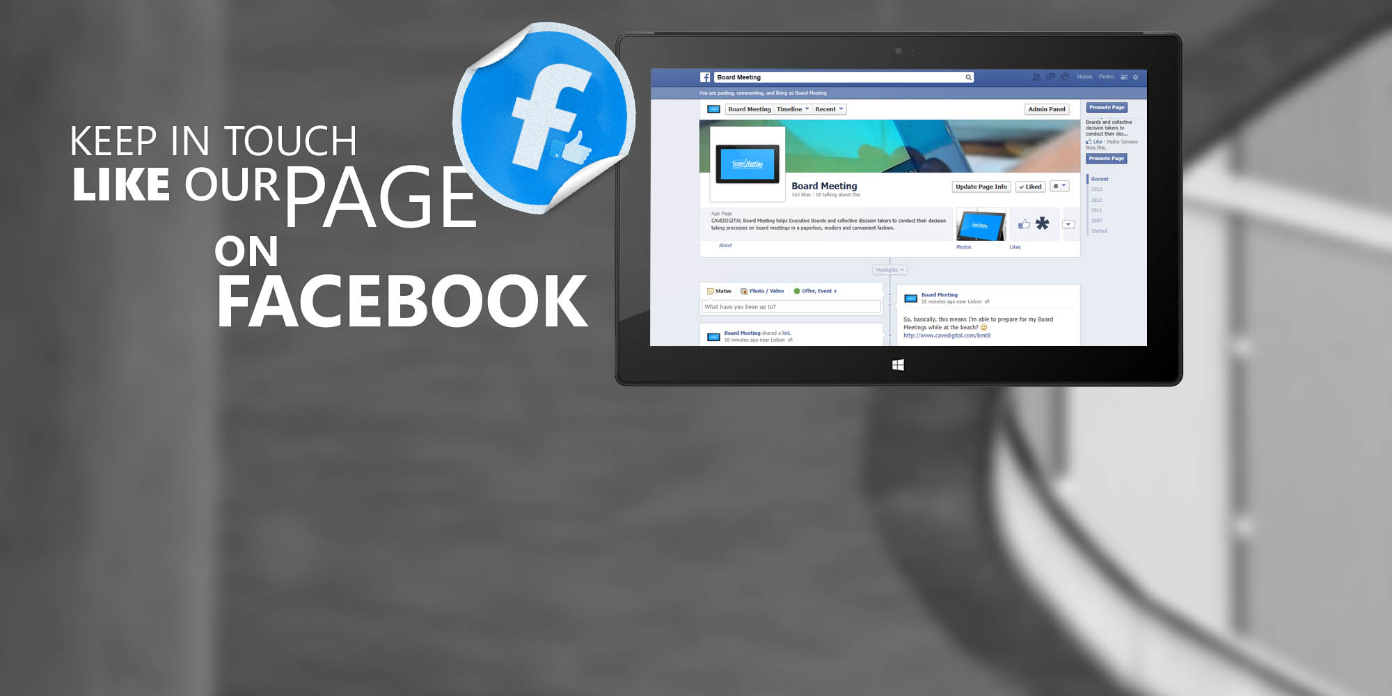 KEEP IN TOUCH! LIKE BOARD MEETING PAGE ON FACEBOOK